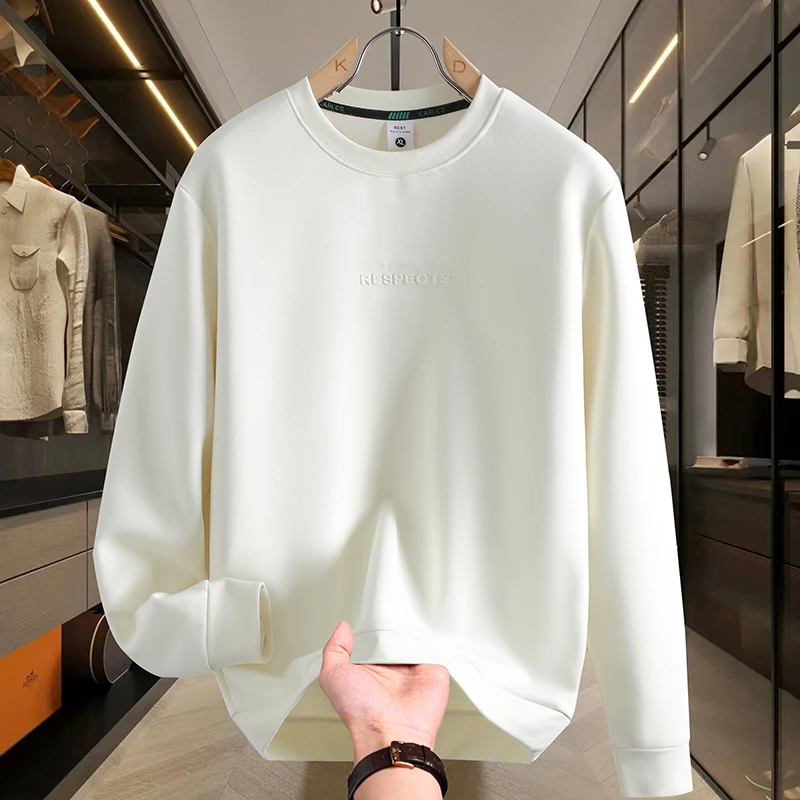 2025新款春秋季男士潮流设计感圆领白色休闲卫衣长袖T恤打底男款