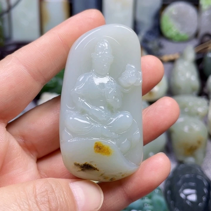 和田玉未镶嵌挂件松**ღ