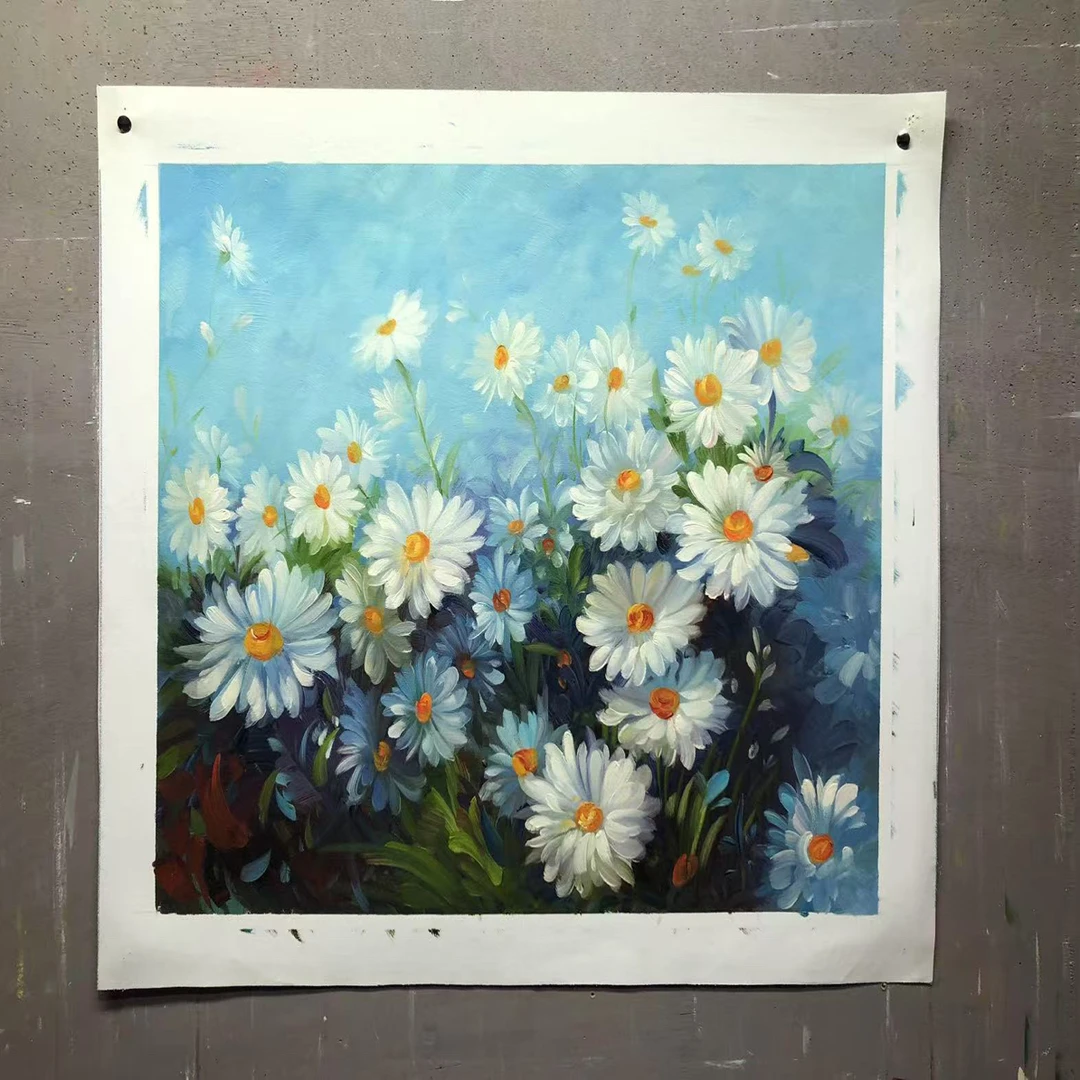 小雏菊手绘油画餐厅走廊进门玄关装饰画画芯50*60cm