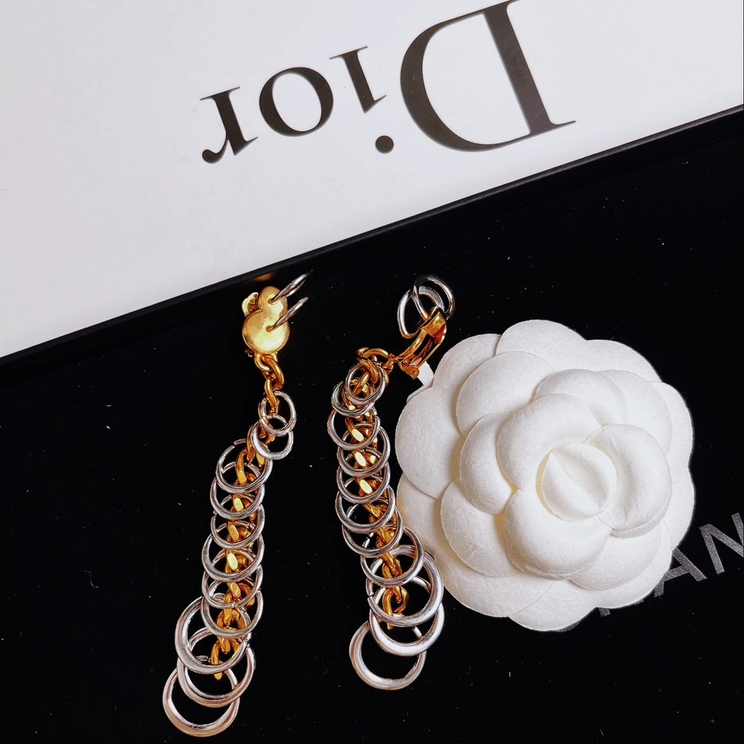 95新 DIOR/迪奥 柚礼中古/迪奥金银圈圈耳夹LZ407436