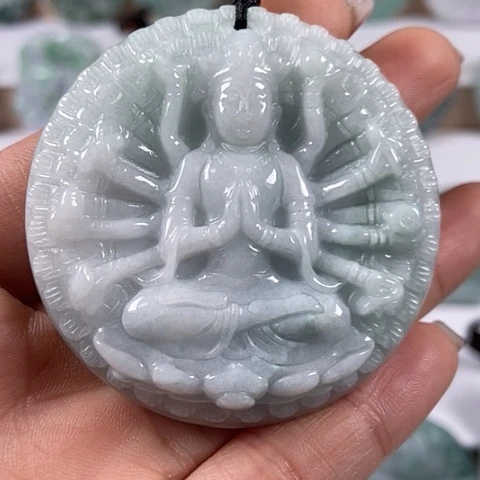 翡翠颈饰未镶嵌山水千手观音两面工福利