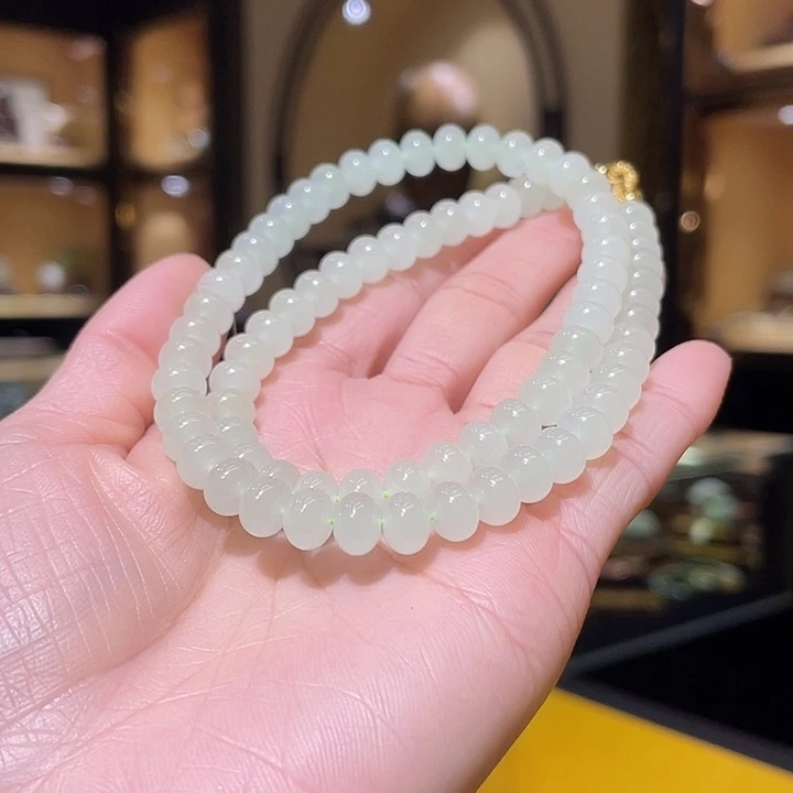 颈饰合金和田玉算盘珠