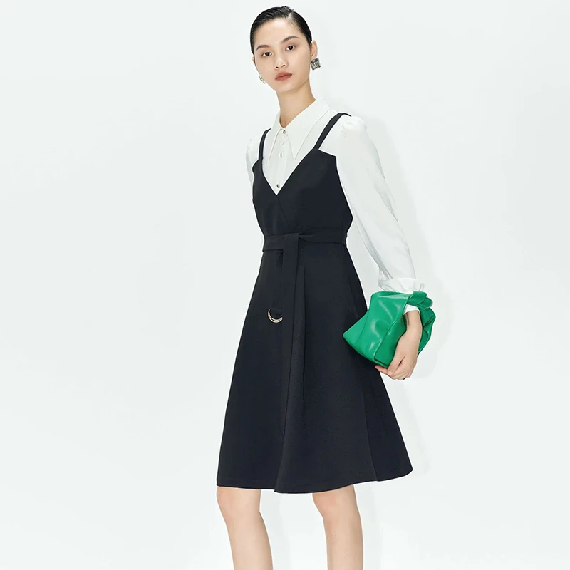 33438【羽系列】假两件通勤气质连衣裙231L030