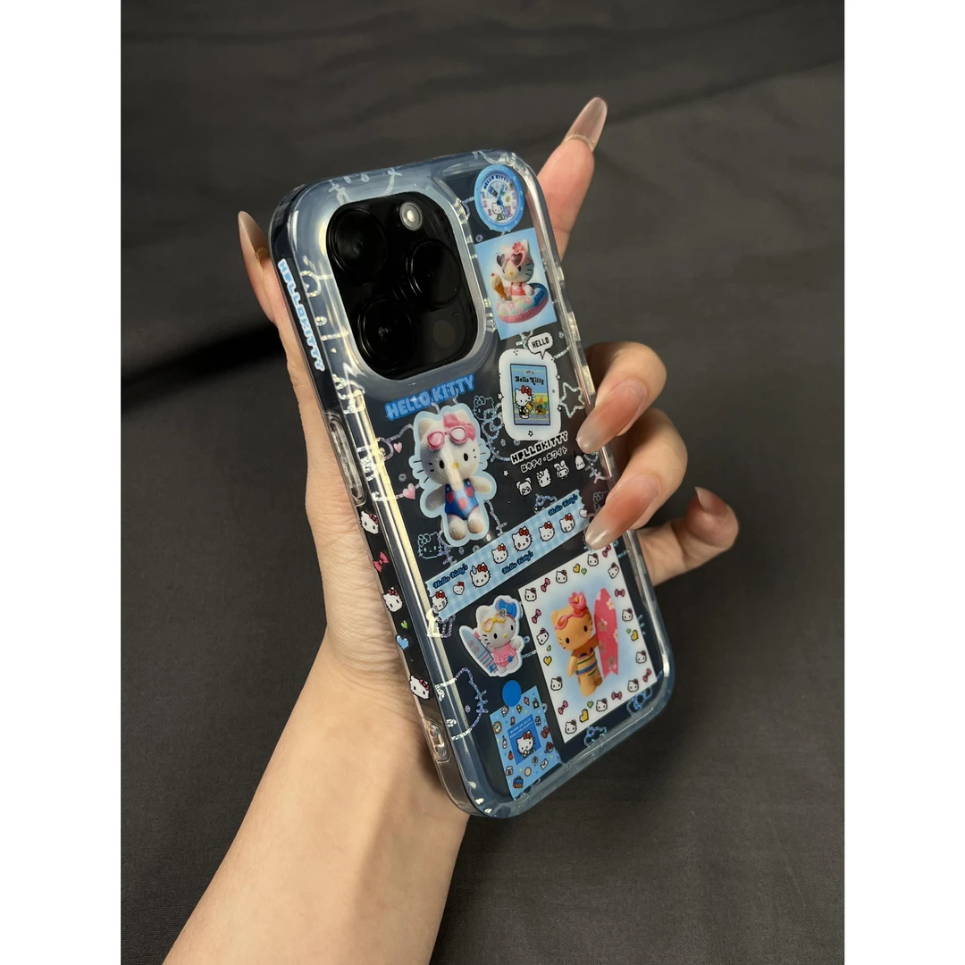 趣味亮片泳衣游泳圈白皮kt插画适用iPhone16Promax苹果15手机壳