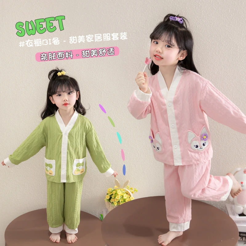 女童睡衣2025新款春秋季儿童纯棉长袖薄款小童家居服女孩夏季套装