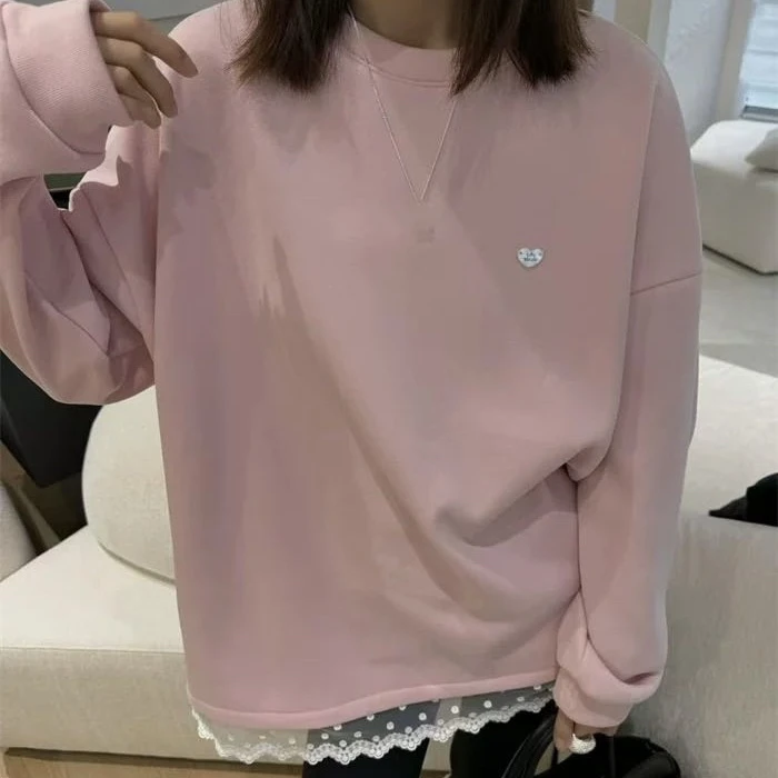 【公主屋现货】下摆蕾丝花边加绒T恤11090