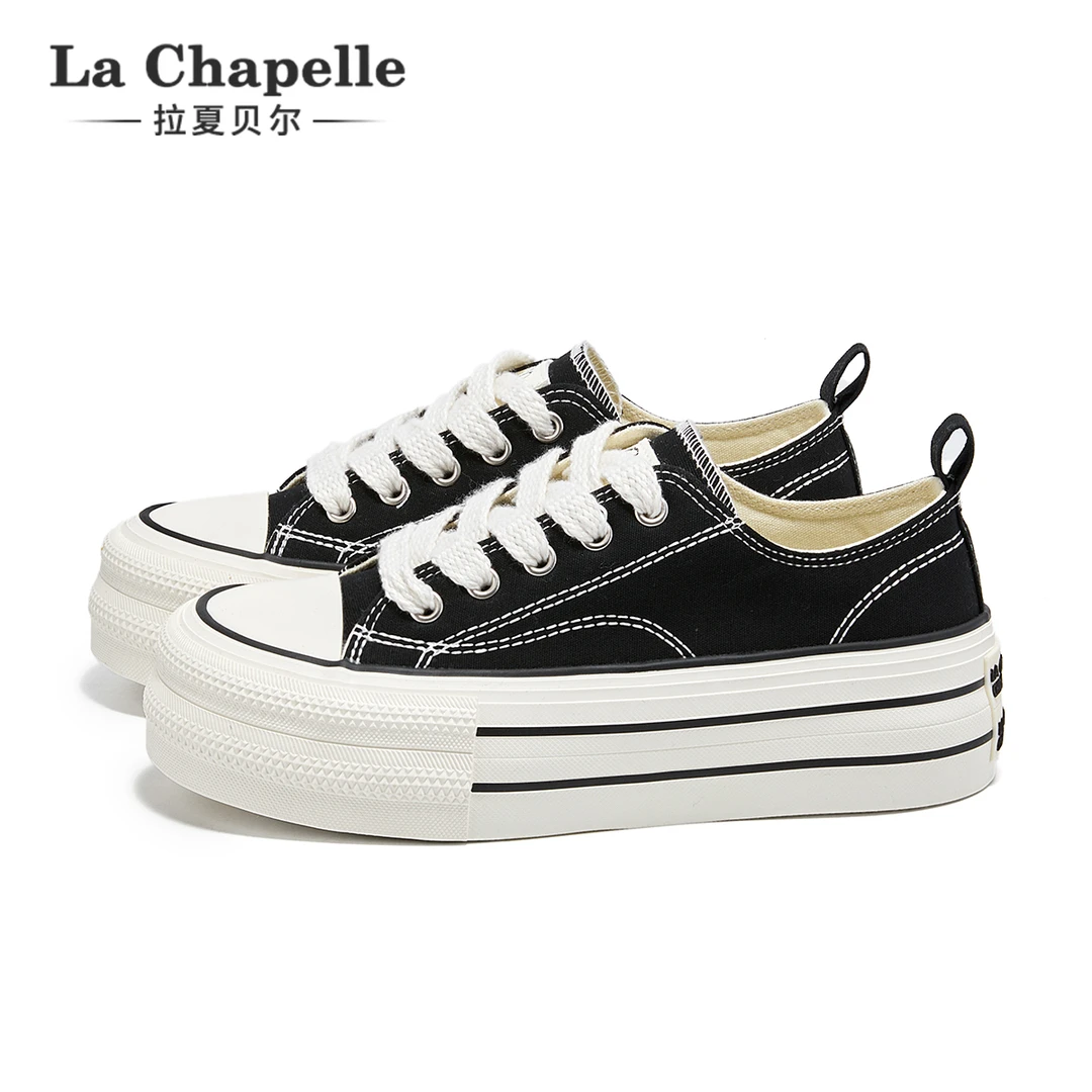 拉夏贝尔帆布鞋女2025新款冬季学生百搭低帮厚底透气增高休闲板鞋