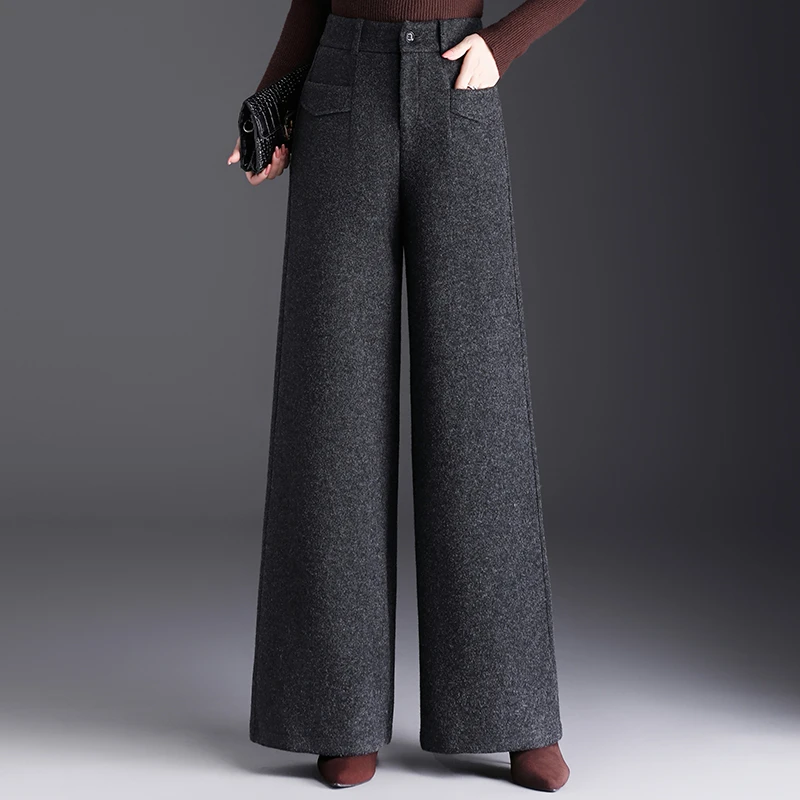 2025秋冬新款羊毛呢阔腿裤女高腰宽松显瘦垂感休闲宽腿长裤高级感