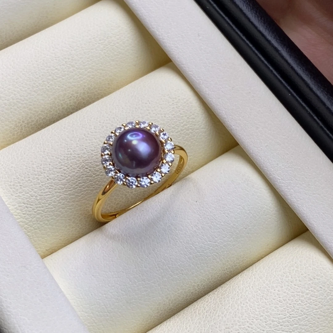 淡水珍珠戒指银S925镀金镶嵌特价微瑕