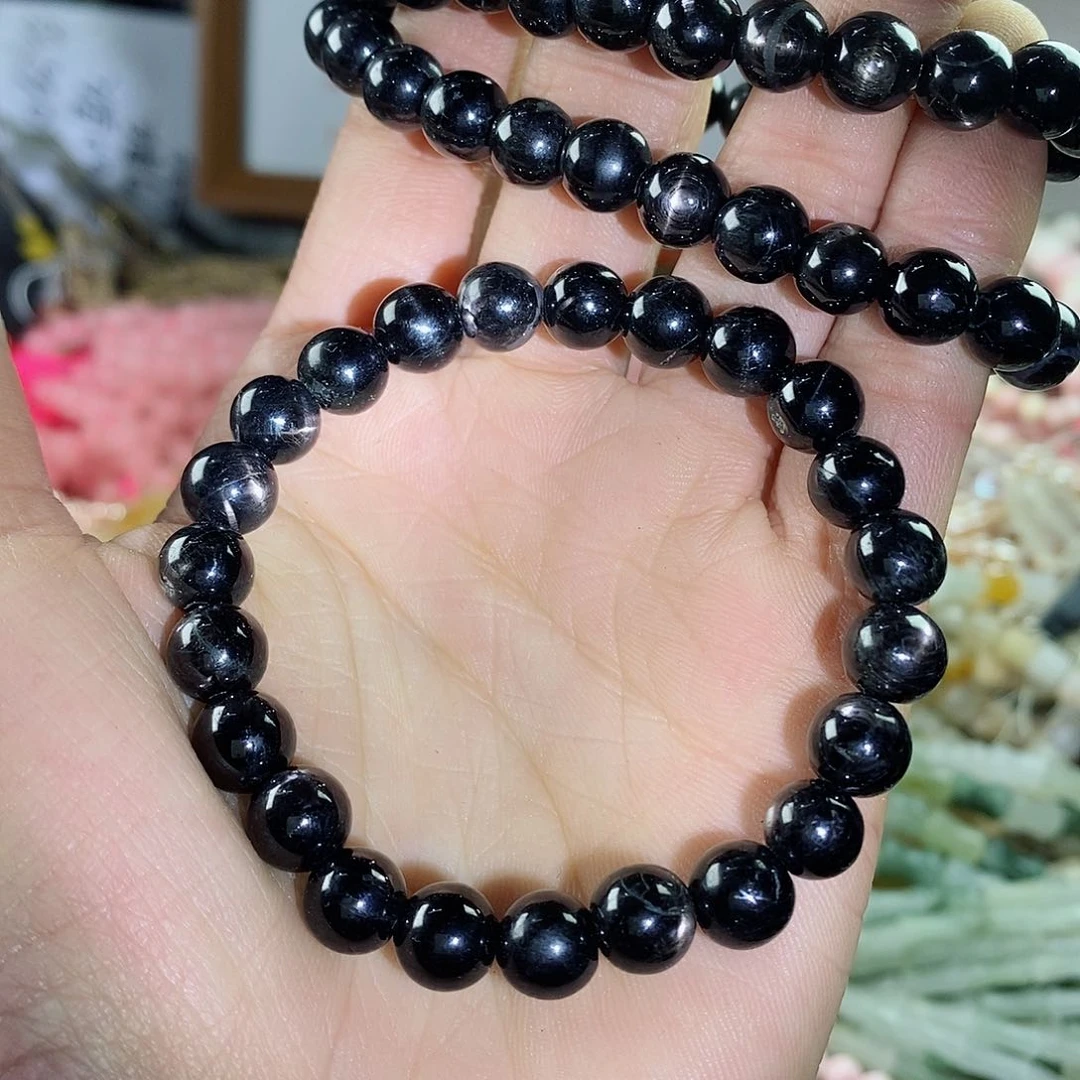 玛瑙/玉髓珠宝半成品合金一条天然8mm金运石圆珠手链随机