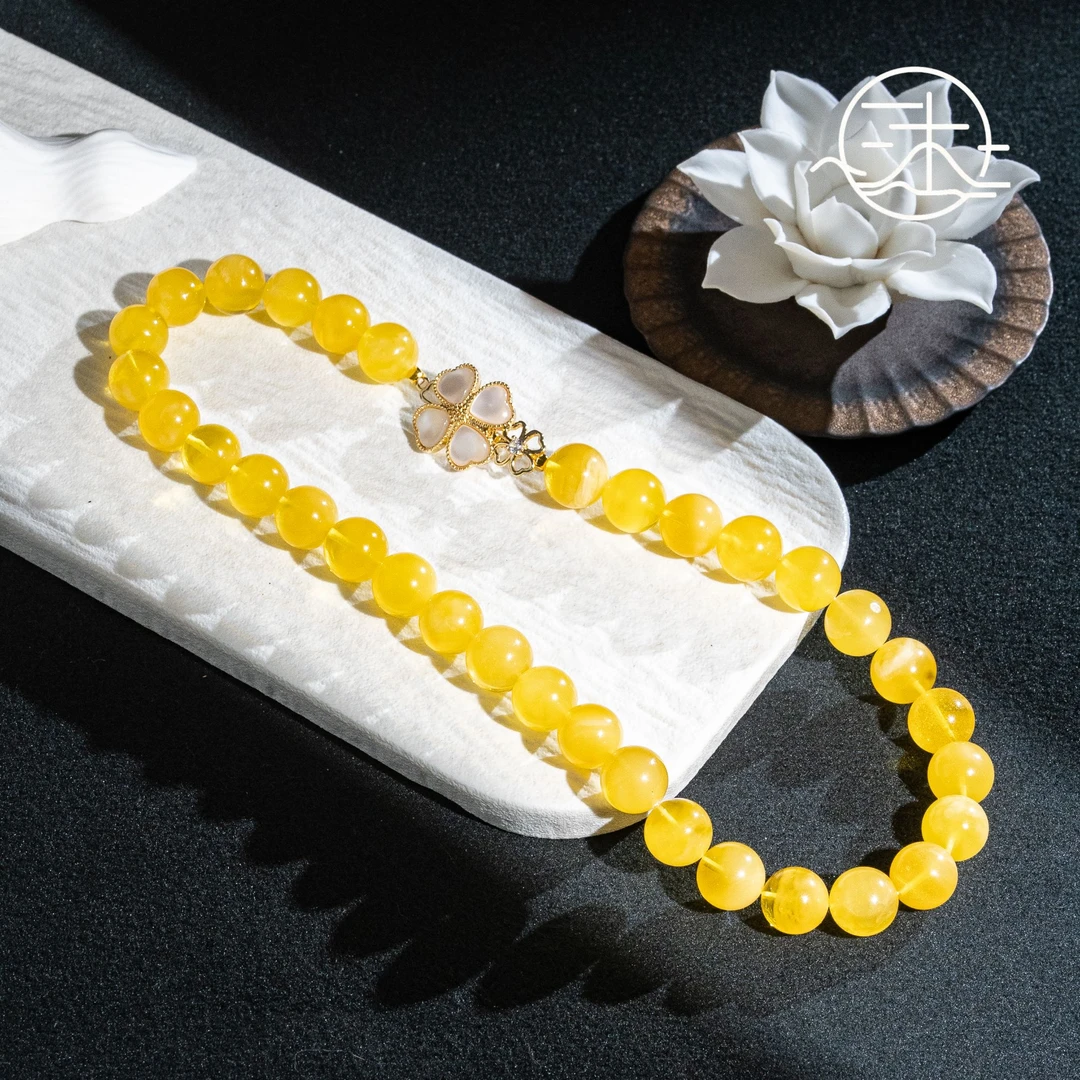 一念秋山【蜜蜡】天然蜜蜡项链耳坠套装（异象） 12mm