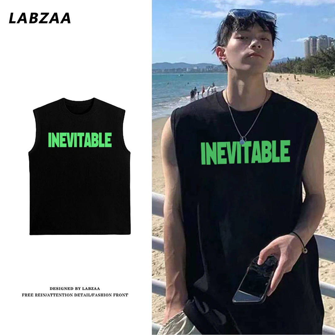 labzaaage美式字母印花男生背心夏季潮牌嘻哈宽松圆领潮流无袖T恤
