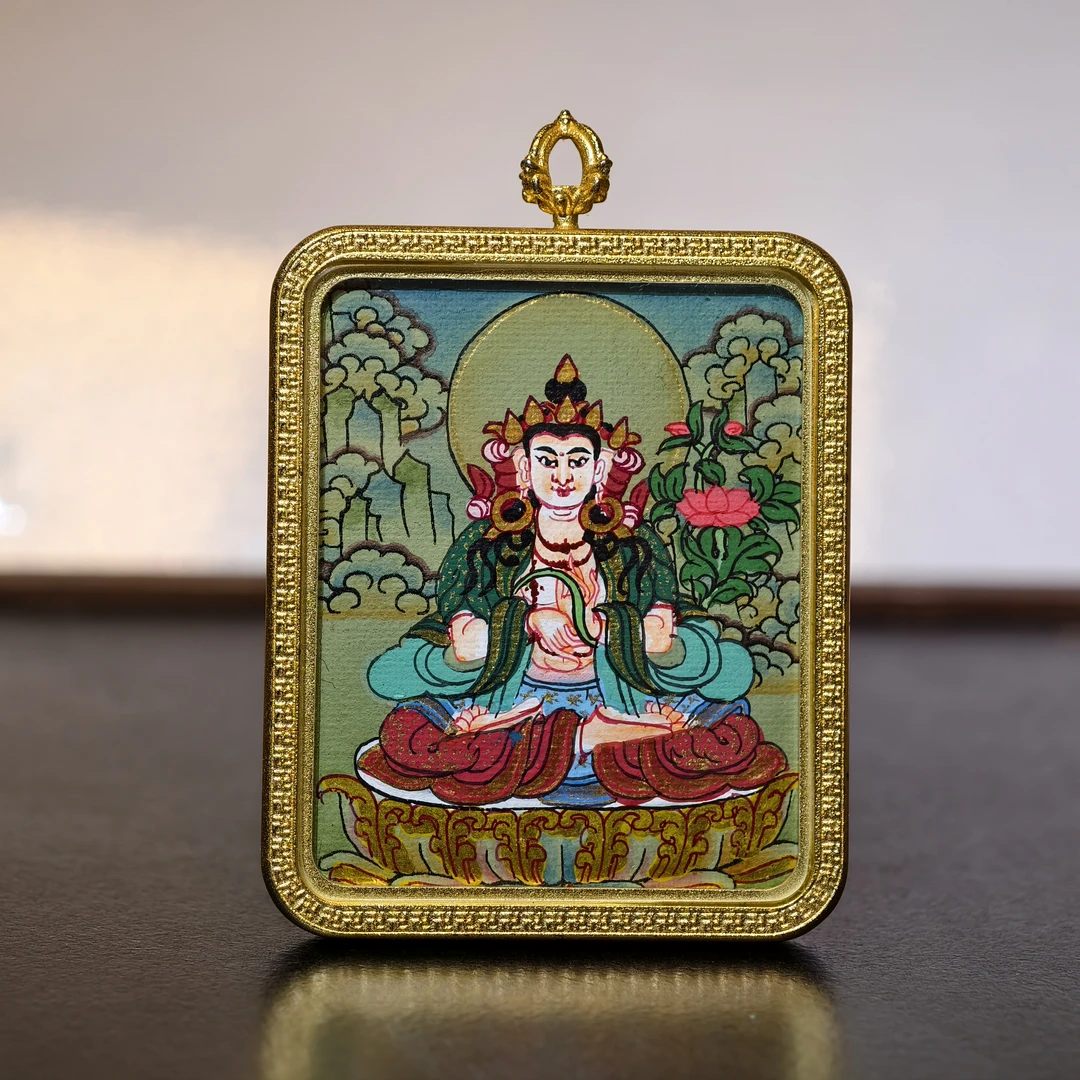 【大势至菩萨】4*5cm纯手绘矿物颜料藏传吊坠唐卡