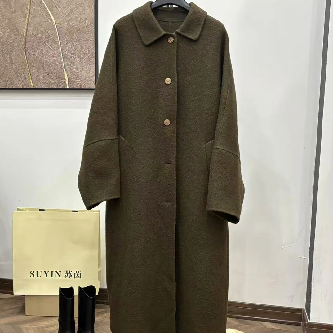 【苏茵】苏力双面羊绒大衣女2025秋冬新款韩系单排扣宽松显瘦外套