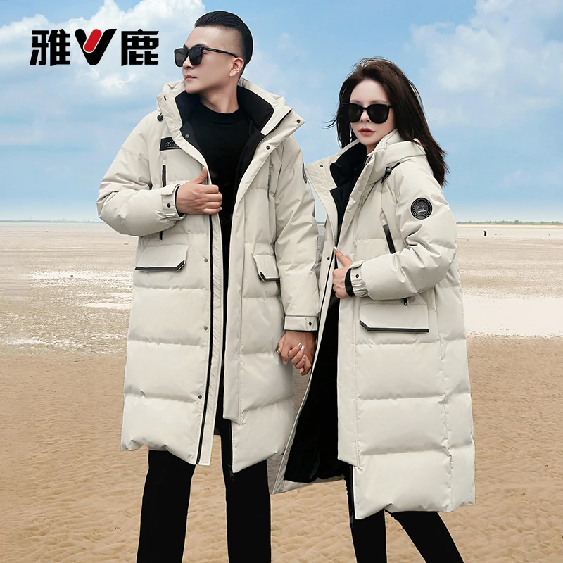 雅鹿秋上新正品反季男女同款加厚极寒中长款时尚休闲情侣羽绒服