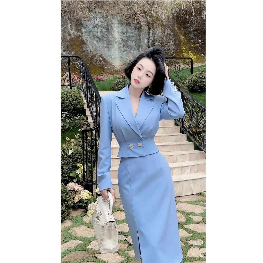 LYXJ【欧纳斯蓝钻】蓝色轻职风气质女神范时尚外套裙子套装11638