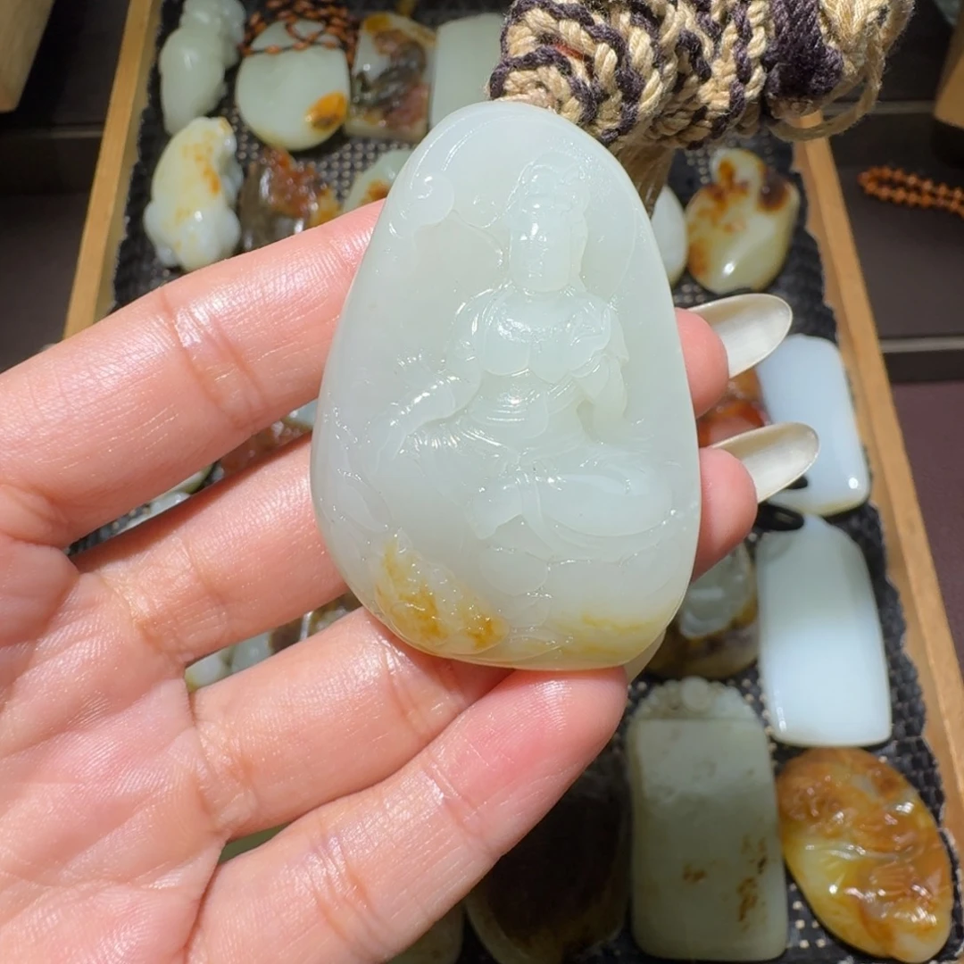 和田玉银S925镶嵌吊坠(不含链)