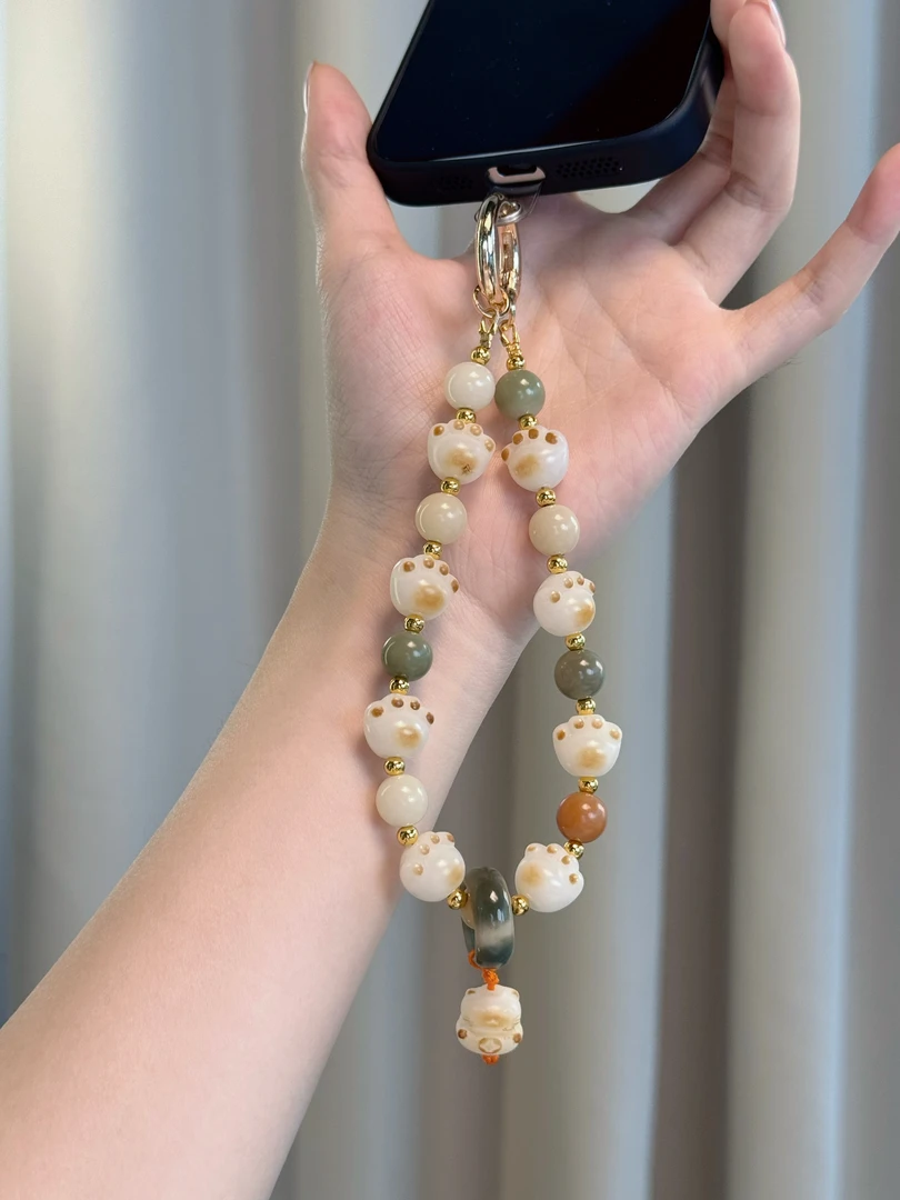 【菩提猫爪-炭烧】可爱防丢手工创意个性手机链女款爱心