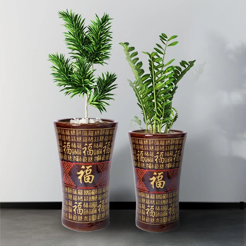 陶瓷特大号花盆中国风高筒幸福树虎皮兰发财树客厅室内外酒店包邮