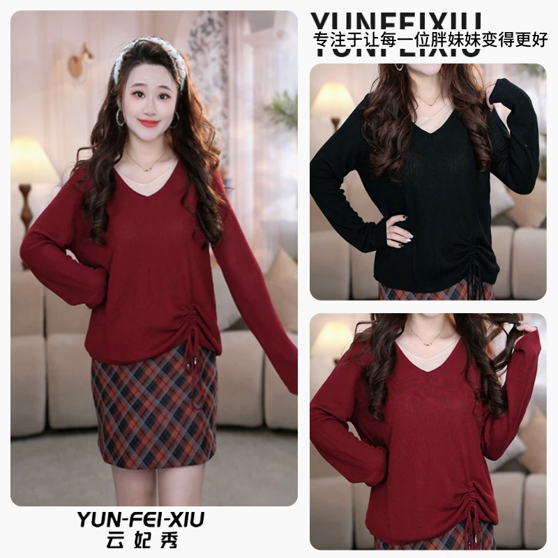 云妃秀大码女装针织衫时尚休闲显瘦微胖假两件不规则下摆冬99201