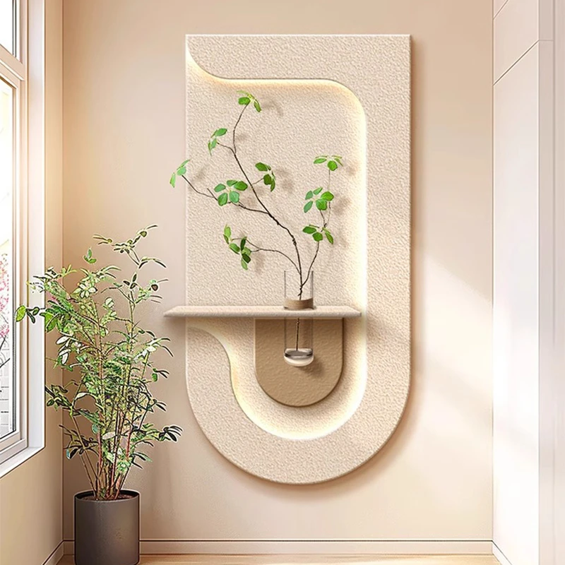 奶油风玄关装饰画绿植砂岩入户走廊过道挂画高档立体客厅墙壁画