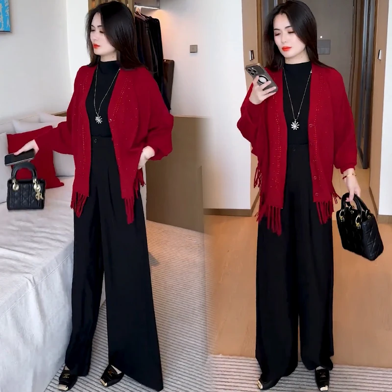 时尚流苏外披女2025秋季新款洋气显瘦小个子保暖针织烫钻短外套潮