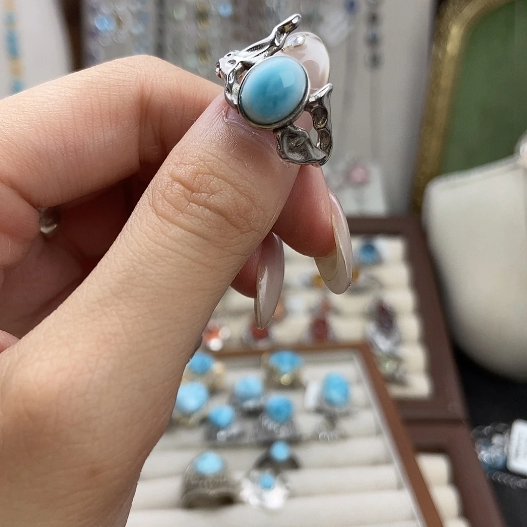 旧***。水晶戒指银S925镶嵌海纹石戒指