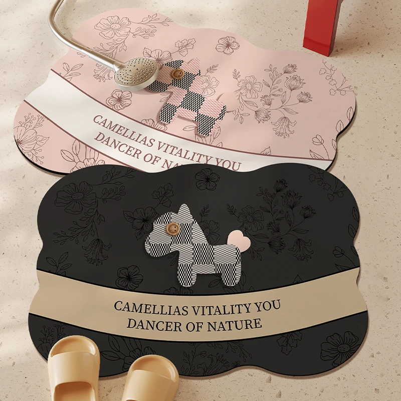 花驹粉椭圆硅藻泥地垫居家好物卫生间浴室洗手间门口防滑吸水地垫