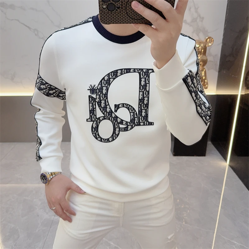 2025欧版秋季新款高品质男士刺绣时尚潮流百搭打底衫长袖卫衣