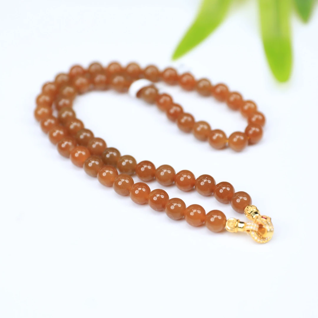 【珮澜珠宝】「臻品」和田玉红糖新疆且末金山糖8mm妈妈链