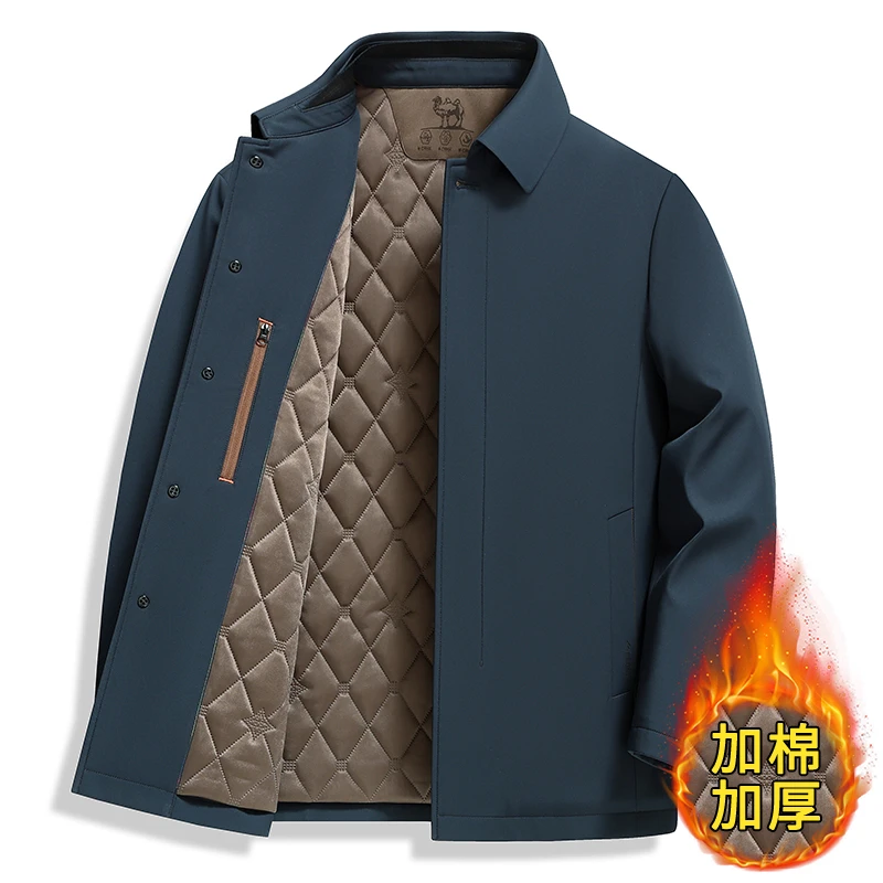 中老年休闲薄款棉衣老年人加厚保暖翻领夹克外套秋冬爸爸装春秋