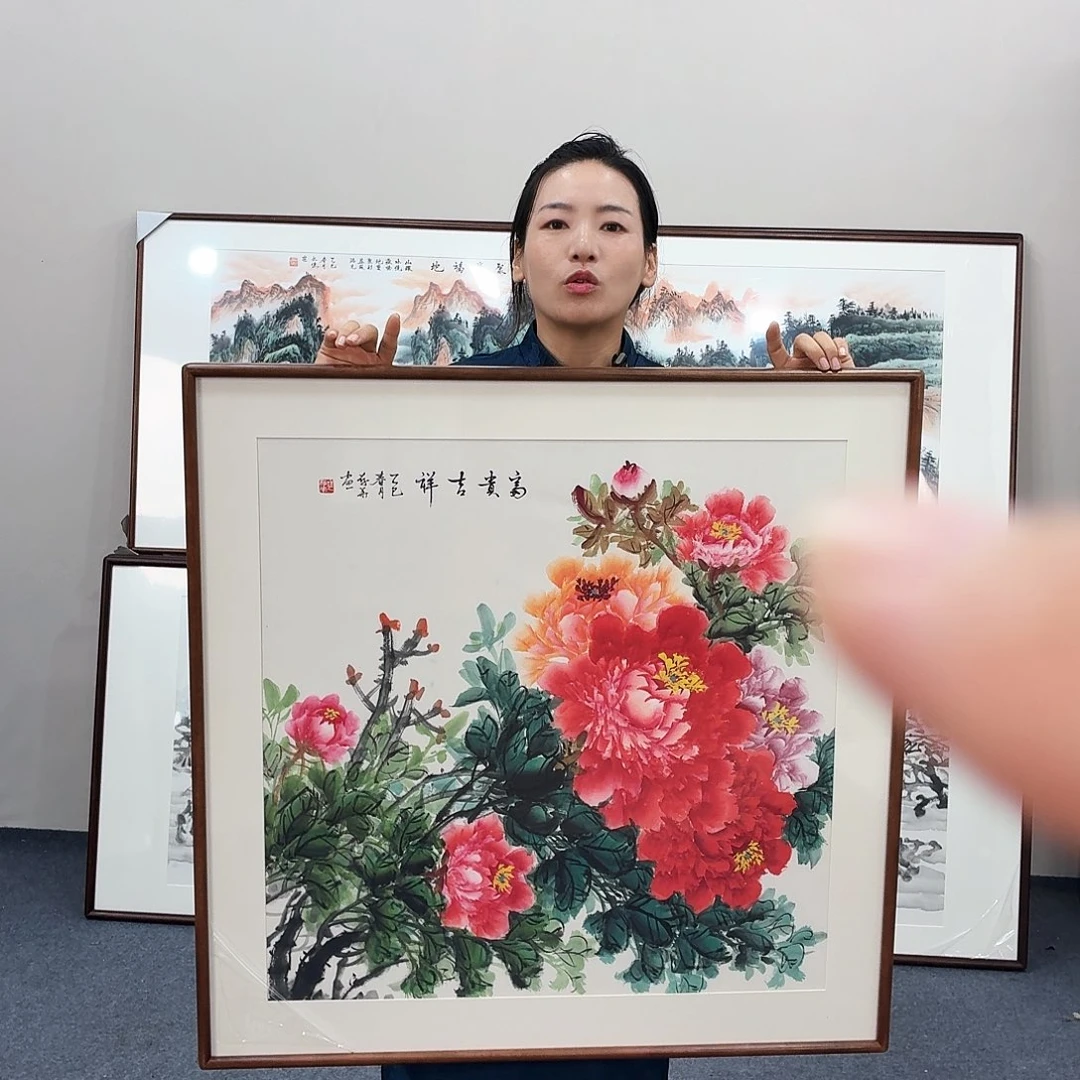 国画手绘作品花开富贵80×80尺寸