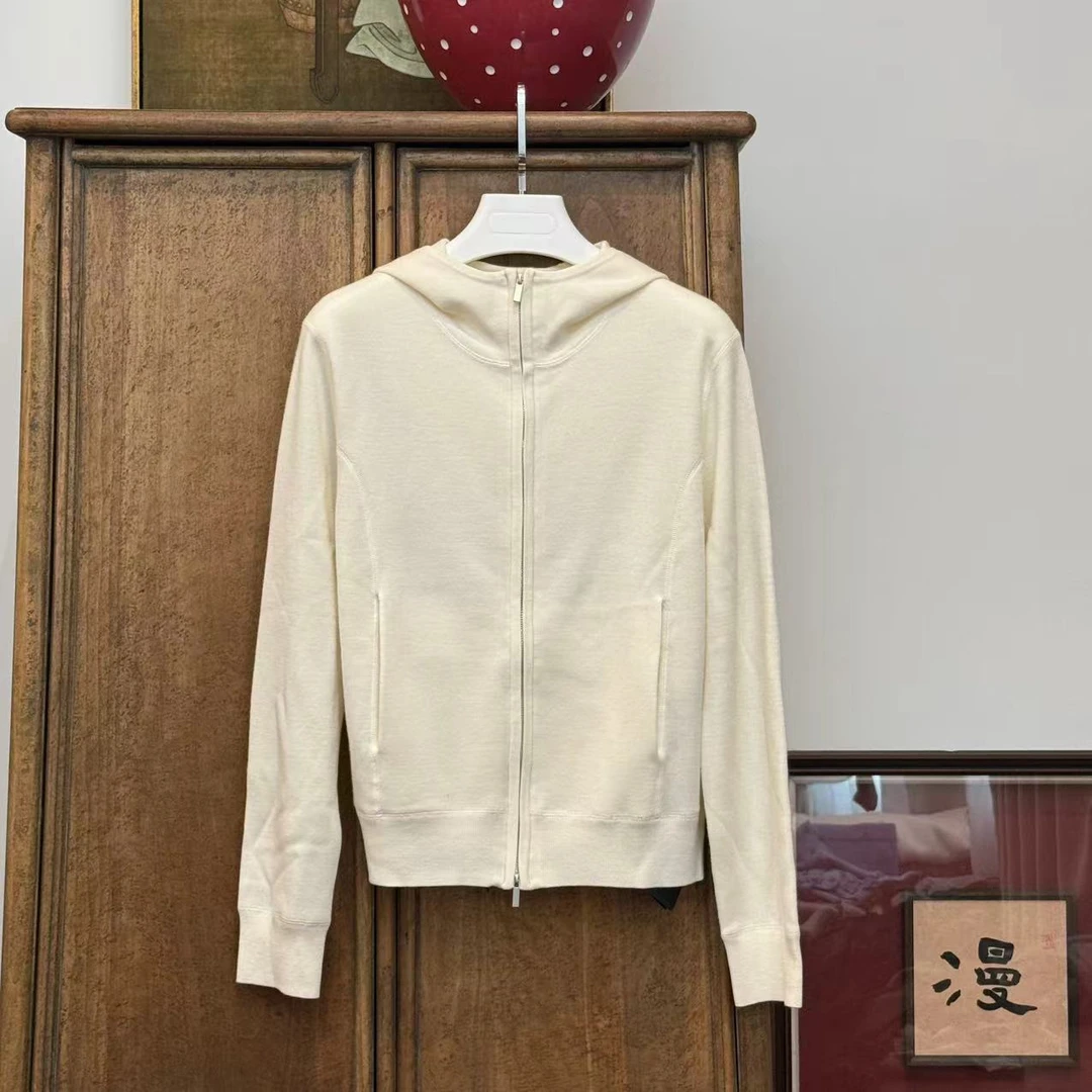 MYL 2024年秋季新款羊毛白色针织帽衫开衫双拉头连帽针织开衫