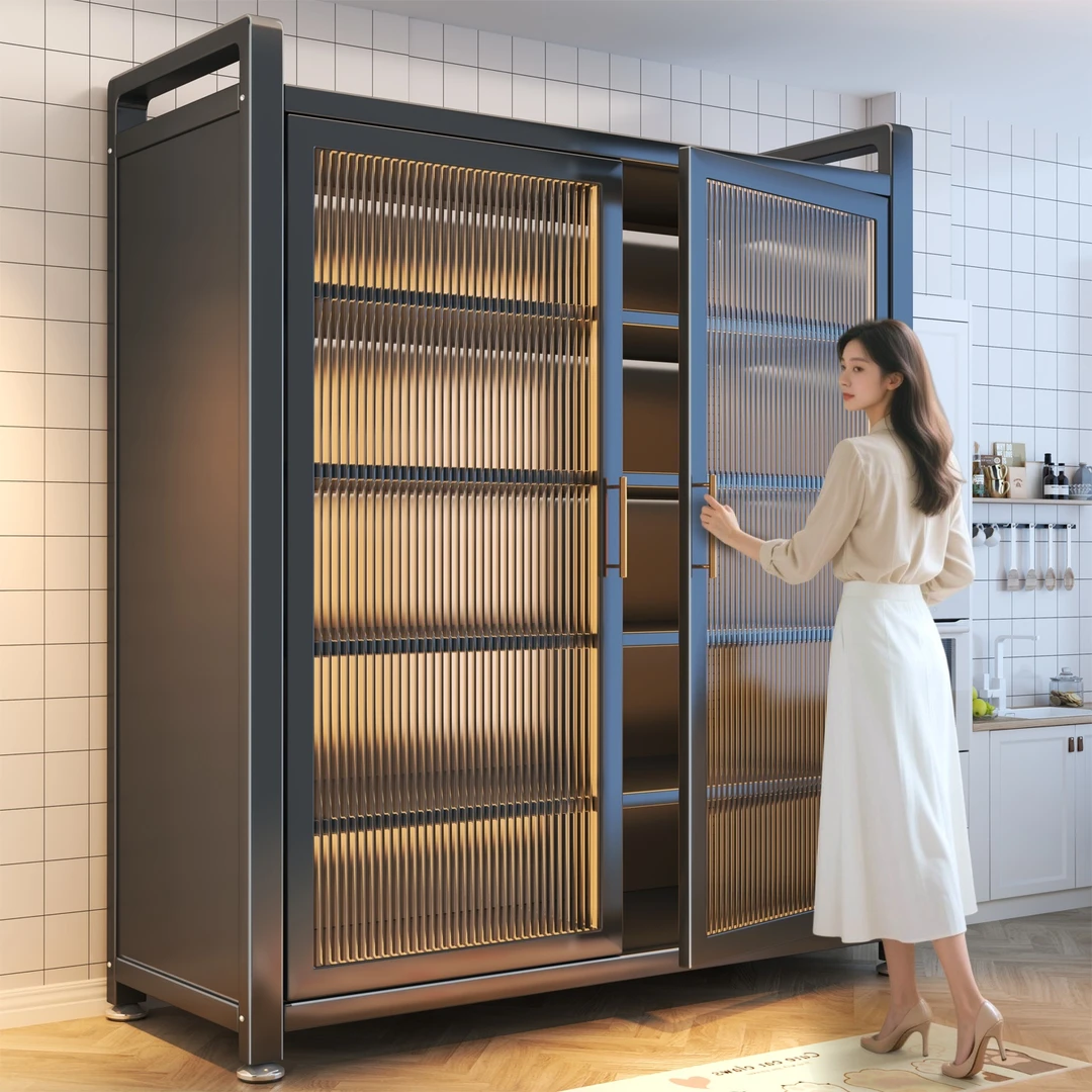 【清仓甩卖】家用收纳柜厨房多层落地置物架防尘一体防晒对开储物柜