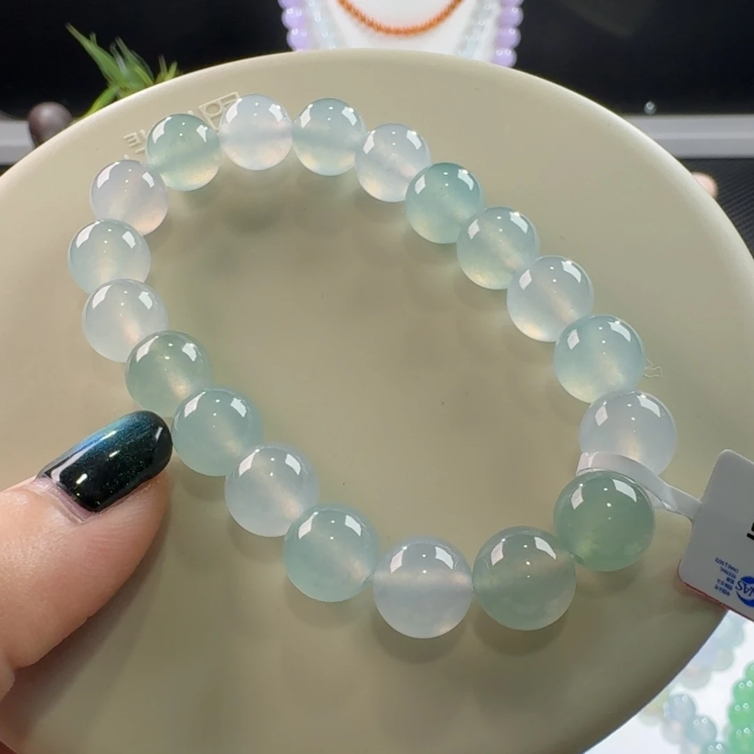 翡翠手链未镶嵌高冰幻彩手串卡10 高货料子！大漏！