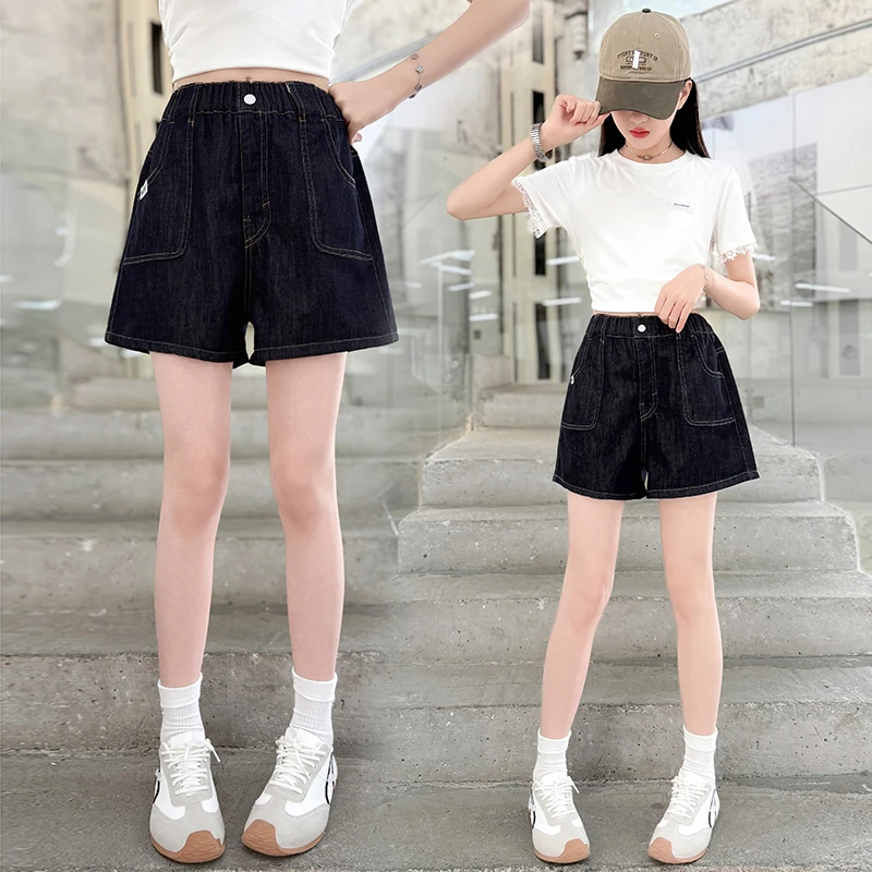 女童牛仔短裤夏季薄款中大童装深色百搭裤子时尚女孩夏天热裤潮潮