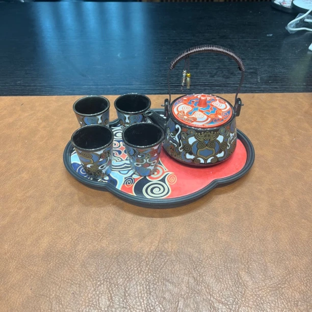 C439 敦煌金银错泡茶壶茶杯中国风防烫提梁壶高档家用具一壶四杯