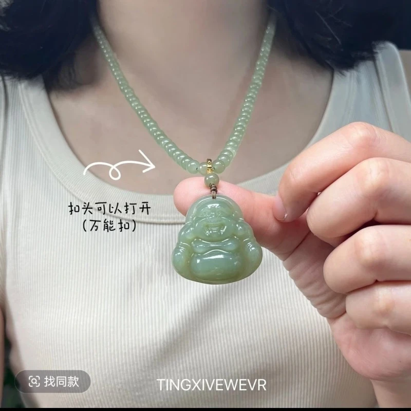 天然和田玉弥勒佛公吊坠青玉笑佛大肚佛玉石挂件护身符项链女玉坠