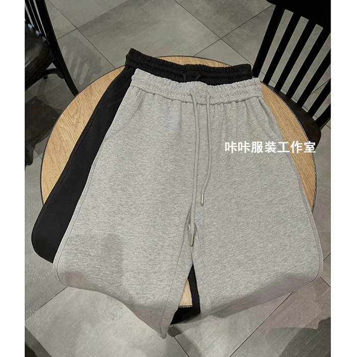 REKAYYAT“极光”100%棉百搭个性时尚松紧腰抽绳设计感毛边直筒裤