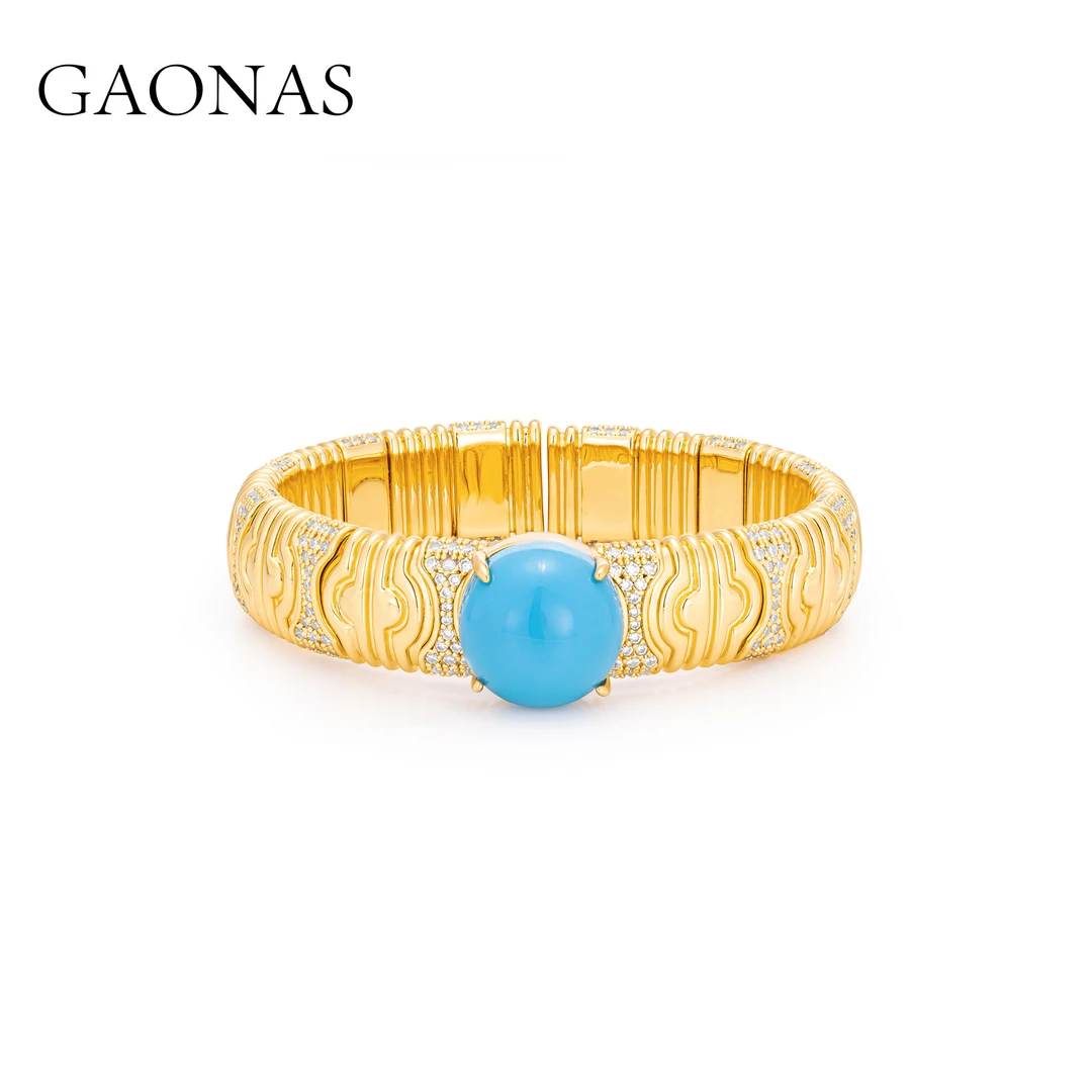 GAONAS 镀K金手镯 景泰之韵 度假风时尚金色手镯11396SG