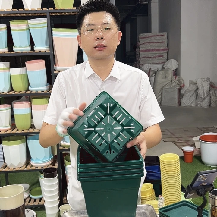 正品方盆口20高22墨绿5只带托