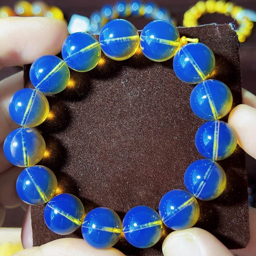 蓝珀珠宝奇石未镶嵌墨西哥蓝珀毕业级异色珀14mm