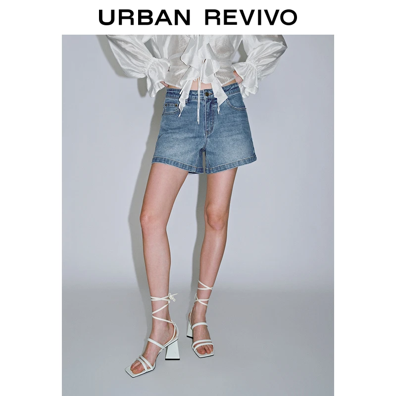 UR2025夏季新款女装休闲复古水洗猫须牛仔短裤UWM850102