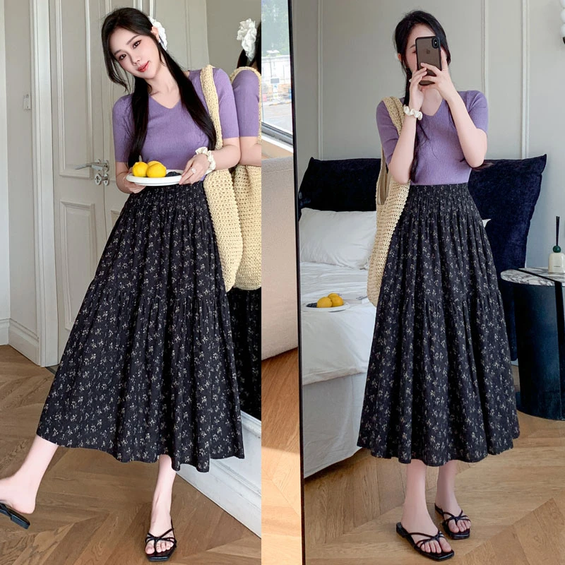【夏央家】2025夏季新款棉麻透气舒适半身裙大摆长裙子女#8840-3