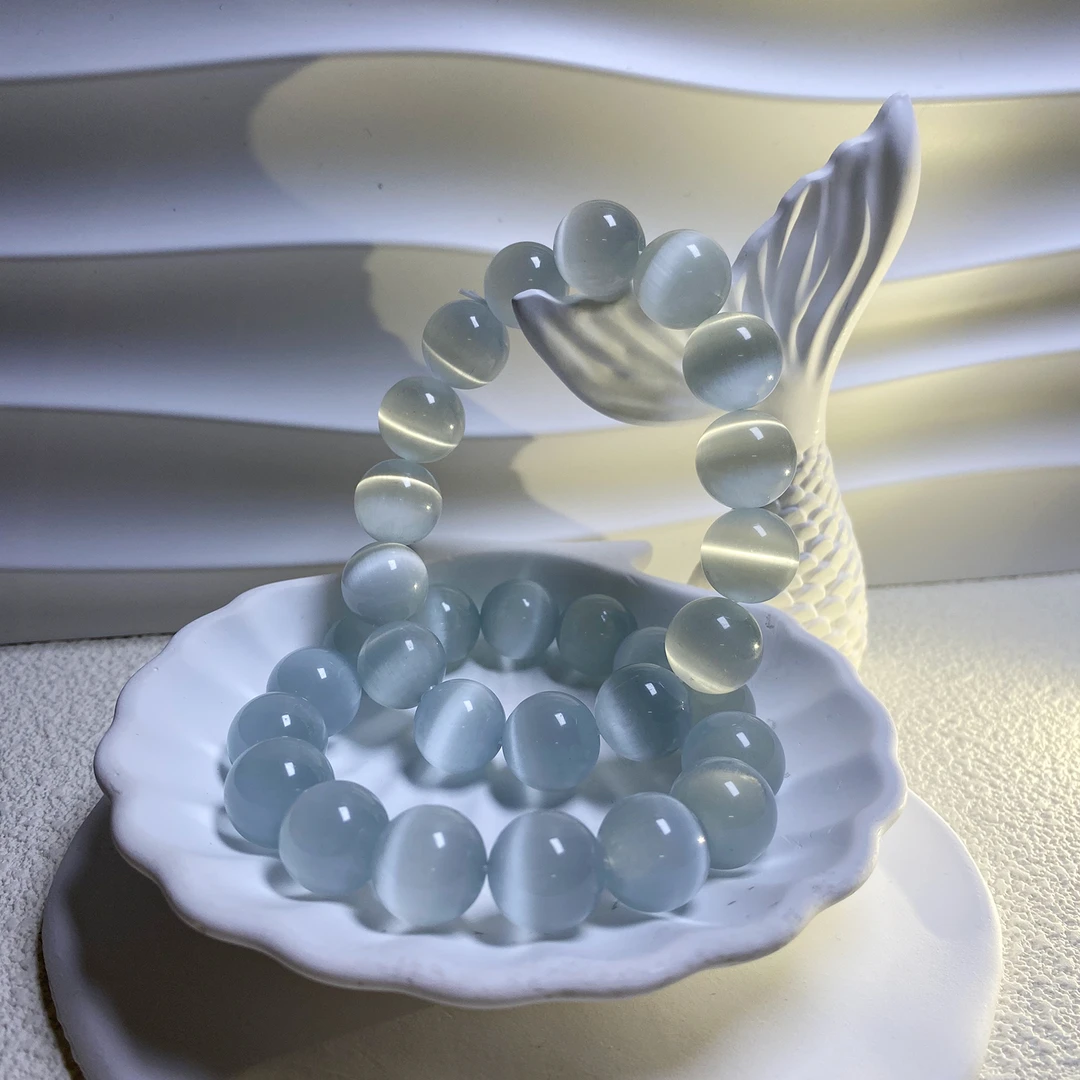 白色猫眼14mm手串发一条D34