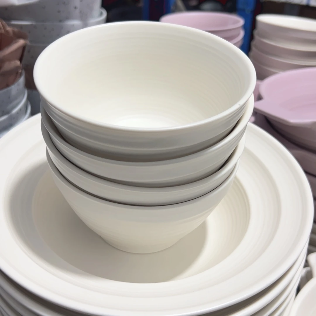 瓷杨***梅奶昔白螺纹米饭碗微瑕