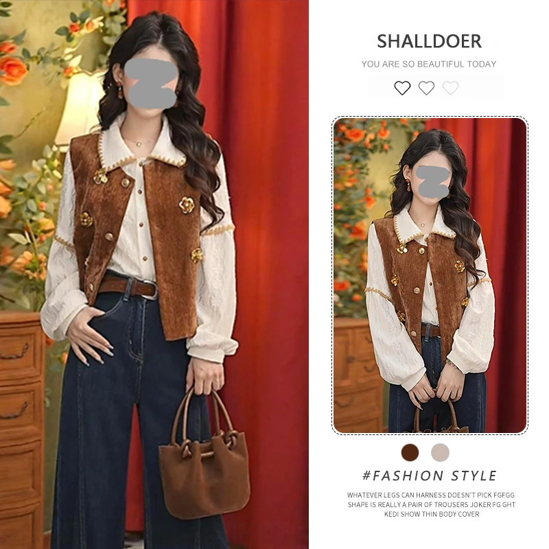 港风复古衬衫牛仔马甲牛仔裤三件套女2025秋季新款设计感时尚套装