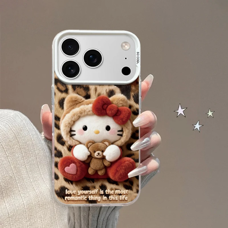 适用适用于苹果17promax华为小米毛绒kt猫手机壳vivo个性彩银支架