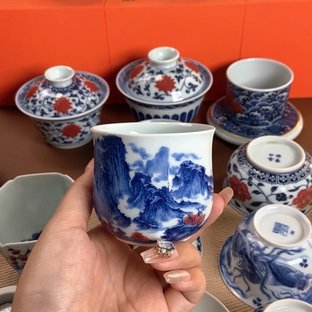 阳春白雪釉里红夏山图单杯