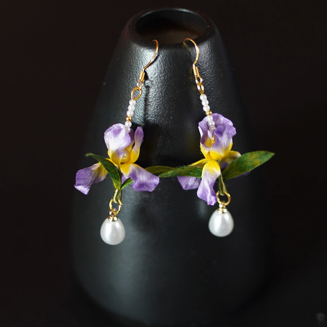 合集 非遗绒花丨【鸢尾花 】纯手工国风新中式绒花桑蚕丝线耳环